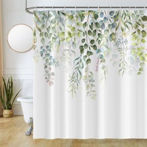 Uiiooazy Rideau Douche Anti Moisissure, Rideau de Douche 240x180cm Feuilles Vert Eucalyptus Bleu Rose Rideaux de Baignoire Tissu Lavable Imperméable Polyester Rideaux Salle de Bain avec 12 Crochets (dongguibinjingpinxiaodianpu, neuf)