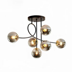 Moddeny Lustre de Plafond Moderne à 6 lumières E27, plafonnier Boule de Verre en métal, Lustre Suspendu Vintage pour Chambre à Coucher, Salon, loft, Cuisine, diamètre 90 cm (Moddeny FR Factory Lighting, neuf)