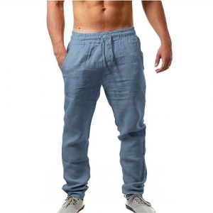 Pantalon Lin Homme Taille Elastique &Eacute;t&eacute; Pantalon Coton Lin pour Homme Plage Sport Casual Yoga Toile Pants de Travail L&eacute;ger D&eacute;contract&eacute; Coupe Droite avec Cordon de Serrage Poches (Ji1QingzhEN, neuf)