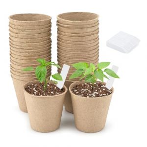 KINGLAKE 50 Pi&egrave;ces 6CM Pot de Culture pour Semis, Peti Pot pour Plantation, Godets de Rempotage Degradable, avec 100 5x1 cm Etiquette Plante - pour Jardin, Potager, Serre (JH Gardening, neuf)