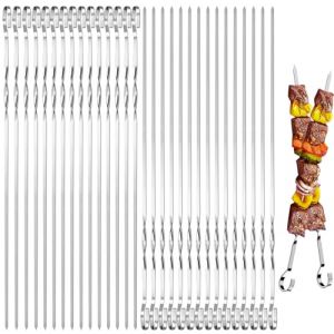 Mino Plus 30pcs Brochettes de Barbecue,Brochettes en MéTal,40cm Pique Brochette Inox,Brochettes en métal Plat,Brochette Réutilisables pour Barbecue Viande légumes,Brochettes Pour Griller (A) (Jiaweishuzi, neuf)