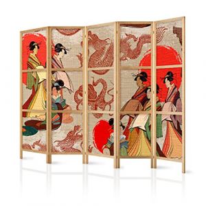 murando - Paravent Int&eacute;rieur Japonais 225x172 cm - S&eacute;parateur de Pi&egrave;ce en Bois Naturel et Toile Imprim&eacute;e - Cloison de S&eacute;paration pour Chambre - Paravent Oriental Portable et Pliable p-B-0027-z-c (murando, neuf)