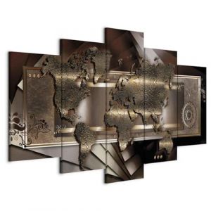 B&D XXL - Tableau décoratif Carte du monde 100x50 cm - Impression sur toile colorée - Décoration murale pour salon et chambre - Continents cartes métal ornements monde doré k-A-0013-b-o (murando, neuf)