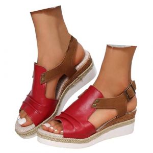Sandales compensées pour femme - Espadrilles en cuir pour femme - Bout ouvert - Sangle de cheville - Décontractées - Élégantes - Pour l'été - Plate-forme - Sandales à enfiler - Talons compensés, 02 (?Katpost?✈Livraison rapide: 7-21 jours✈, neuf)