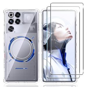 Effcotuo Coque pour ZTE Nubia RedMagic 11 Pro/11 Pro Plus Case avec 2 Verre Tremp&eacute; Protection &eacute;cran Deux, Transparent Soft Etui Silicone TPU Cover Housse Absorption de Choc et Anti-Scratch Housse &eacute;tui (Shengjielin-eu, neuf)