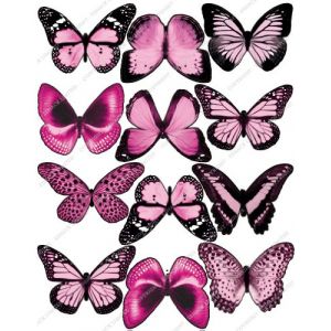 Lot de 12 d&eacute;corations comestibles pr&eacute;d&eacute;coup&eacute;es pour g&acirc;teau - Papillons roses - Papier gaufrette de qualit&eacute; sup&eacute;rieure - Cakeshop X PRE-CUT (Cakeshopdotcom, neuf)