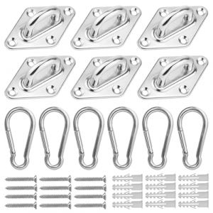 SAIJIAN 12 Pièces M5 Platine Oeil INOX et Mousqueton Platine Ancrage INOX Crochet Oeillet INOX Plaque à œillet Crochets de Plafond Support Mural avec Vis (SAIJIAN, neuf)