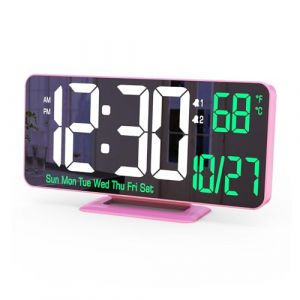 KOSUMOSU Réveil Rose avec Double Alarme de 17 cm, Gradation, 12/24 Heures, Date, Jour de la Semaine, température, Horloge numérique LED, réveil pour décoration de Table (KOSUMOSU TECHNOLOGY, neuf)