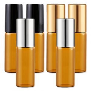 Flacon Roll On Vide, 6pcs Roll On Huile Essentielle Vide, 5ml Bouteil Brun Verre Flacon Roller Rechargeable, Avec Bille en Acier Inoxydable (Rfervgauk, neuf)