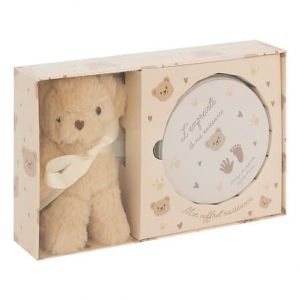 Coffret Cadeau Bébé avec Kit d'Empreinte et Ours en Peluche - Boîte Souvenir Naissance - Blanc et Beige (WEB2O, neuf)