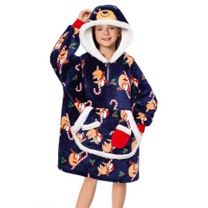 OLAOLA Unisexe Sweat &agrave; Capuche Couverture Surdimensionn&eacute;e pour Enfants, Pull Plaid &agrave; Capuche en Polaire Sherpa avec Manches et Poches, Sweat Plaid Doux et Chaud pour Gar&ccedil;ons Filles (Paresseux) (pitgeem, neuf)