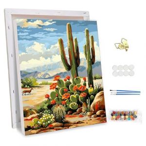 NEWENMO Paysage du Désert Peinture par Numéro avec Cadre,Cactus et Fleurs Peinture Numero Adulte,Bricolage Acrylique Paint by Numbers,Creatif Toile Peinture à l'huile,pour Décoration Maison 30x40cm (newenmo, neuf)