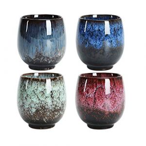 Tasse &agrave; th&eacute; Japonaise, Ensemble de Tasses &agrave; th&eacute; en c&eacute;ramique, Ensemble de 4 Tasses &agrave; la Main, Multicolores, &eacute;maill&eacute;e flamb&eacute;e, pour la Maison, Le Bureau, Les Cadeaux (POPAA, neuf)