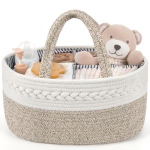 Maliton Organiseur de table à langer XL (45 x 33 x 23 cm), avec panier de rangement, compartiments et poignées, cadeau pour nouveau-né (marron) (KAILU-TECH, neuf)