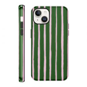 Yirlbey 2 in 1 Coque pour iPhone 14 / iPhone 13 6,1", Aesthetic Rose Vert Stripes Striped Motif Dessin &Eacute;tui Silicone Fine TPU pour Femmes Filles Antichoc Housse Protection Cover Bande Case (XUPINBO, neuf)