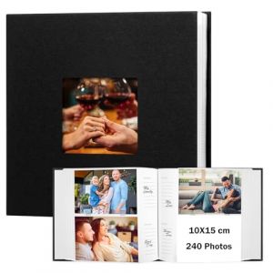 Ruibytree Album Photos 15x10 cm pour 240 Photos avec Espace pour &Eacute;crire, Couverture en Cuir avec Fen&ecirc;tre Avant, Album Photo pour Mariages, Enfants, Voyages, Famille et Photos de B&eacute;b&eacute; (Noir) (Ruibtree-FR, neuf)