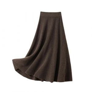 Jupe parapluie tricot&eacute;e taille haute REHJJDFD pour femme - Laine pour automne et hiver - Caf&eacute; profond - L (攀枝花周彬商贸有限公司, neuf)