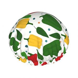 Bonnets de douche &agrave; motif piment et poivre bonnet de bain r&eacute;utilisable bonnet de bain &eacute;lastique doux imperm&eacute;able pour les bonnets de cheveux de toutes les longueurs de cheveux (FireBoomBoom, neuf)