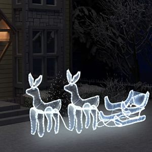 DJEKA Renne Lumineux Noël Exterieur Noël Renne Noel Exterieur Traineau Pere Noel Exterieur Lumineux cerf de Noel pour intérieur et extérieur -Blanc froid-200x65 cm (2 Rennes) (yeyetee, neuf)
