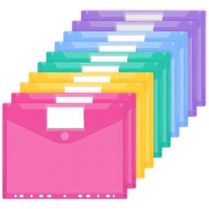 JEFURE Pochette Porte-Documents A4 10PCS, Pochettes Plastiques Perfor&eacute;es A4 avec 11 Trous, Pochette Classeur 5 Couleurs Transparentes avec Poches, pour &Eacute;tiquettes pour Organiser les Documents (JEFURE, neuf)