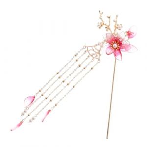 Hohopeti &Eacute;l&eacute;gante &Eacute;pingle &agrave; Cheveux Vintage Faux Jade avec Fleur et Pompon Baguette D&eacute;corative pour Chignon Accessoire Cheveux Vintage pour Mari&eacute;e et Coiffure &Eacute;l&eacute;gante (Orcchid, neuf)