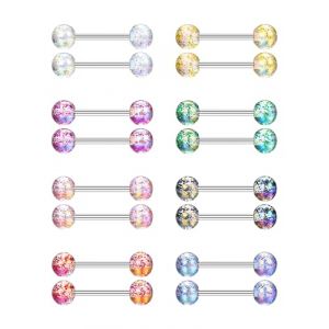 CASSIECA 16Pcs Piercing Langue Acier Chirurgical Piercing Tetons Femme Piercing Langue 14mm Piercing Teton Multicolore Piercing Barre Set Plastique Barbell Bijoux de Piercing (Yanjia EU, neuf)