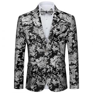 Autsel Blazer Homme de f&ecirc;te &agrave; Paillettes Casual Veste de Smoking Slim Fit pour Soir&eacute;e Veste de Costume Mode Argent&eacute; 3XL (AiFang-EU, neuf)
