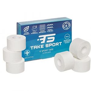 TAKE SPORT Sport Tape, bandage autoadhésif, sparadrap rouleau, ruban adhésif blanc, bandage boxe, tape, bande de boxe, tape crossfit 6-12 rouleaux 3,8x10m, 100% Coton, Bord Zig Zag, Non élastique (FCOM srl, neuf)