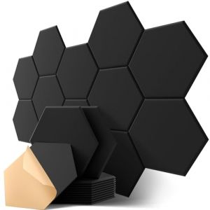 Panneaux Acoustiques Hexagone Autocollante, Lot de 18, Panneau Acoustique Haute Densité pour Mural, Porte, Plafond, Traitement Acoustique pour Home Studio, Gaming, Chambre, 30 x 26 x 0,9cm, Noir (Yingliang-Ecommerce, neuf)