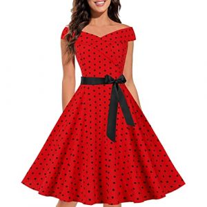 Générique Robe vintage rétro à pois Rockabilly Swing années 1950 Pinup Audrey Hepburn Style 50 60 Coupe au trésor Ligne A Été Loisirs Fête Robe de soirée Robe de cocktail (Minenany, neuf)