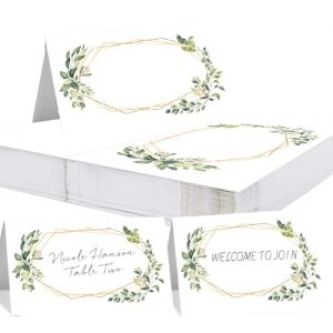 100Pcs Marque Place Mariage，BetterJonny Porte Nom Table Cartons Placement Cartes de Nom Anniversaire Carte De Table pour Table R&eacute;ceptions F&ecirc;tes Ev&eacute;nements C&eacute;l&eacute;brations (Feuilles-D) (BASICON, neuf)