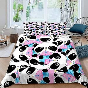 MUNOOR Housse de Couette 140x200 Panda De Dessin Animé avec Fermeture Éclair Animaux Kawaii Parure de Lit 1 Personne Enfant Fille Garçon Microfibre Ensemble de Literie avec 2 Taies d'oreiller (SYHMY, neuf)