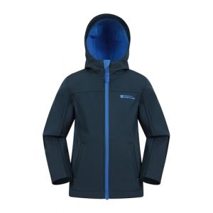 Mountain Warehouse Veste Enfant Exodus Softshell - Coupe-Vent, Imperméable Fille Et Garçon, Veste Polaire Unisexe, Veste À Capuche Conçue pour Sport Et Voyage Bleu Marine 9-10 Ans (Mountain Warehouse, neuf)