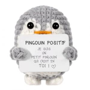 Pingouin Positif® | Cadeau Original & Amusant | Idee Drole | Fete Enfant Ado | Anniversaire Fille Garcon | Deco Chambre | Crochet Maison | Doudou Fun| Poupee Humour | Jouet Rigolo | Peluche Motivation (TEMPLE BOUTIQUE, neuf)