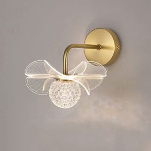 RXPVUXE Applique Murale Fleur en Laiton Brossé Or Moderne LED Appliques Murales, Décoration d'intérieur Art Applique Murale Câblé Éclairage de Ferme pour Salon Couloir Chevet (6000K+4000K+3000K) (jingpinwujinxiaodian, neuf)