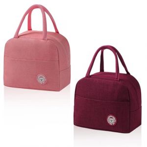 AMONENZ 2 Pi&egrave;ces Lunch Bag Isotherme, Rose et Vin Rouge Sac Lunch Isotherme, Fille Petite Glaci&egrave;re Souple, &Eacute;quip&eacute; de Deux Poign&eacute;es, pour Bureau, &Eacute;cole, Maison (AMONENZ, neuf)