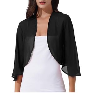 Runhomal Femme Cardigan Court Manches Longues Transparent El&eacute;gant Bol&eacute;ro Gilet Mariage Soir&eacute;e C&eacute;r&eacute;monie Veste Ouverte Femme S-3XL Noir L (Runhomal EU, neuf)