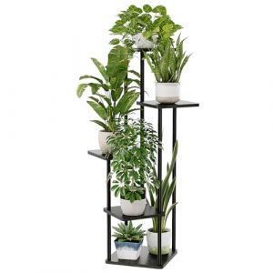Bamworld Support d'angle pour plantes d'intérieur, étagère en métal à 5 niveaux pour plusieurs plantes, support de fleurs haut pour terrasse, jardin, balcon, salon, chambre à coucher (noir) (Bamworld, neuf)