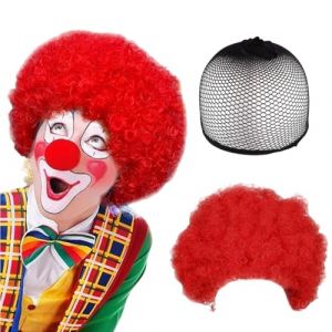 YUVKIN Perruque Boucl&eacute;e Africaine Perruque de Clown Boucles Rouges pour Hommes et Femmes Costume Disco Ann&eacute;es 70 Id&eacute;al pour Carnaval/Halloween/F&ecirc;tes/Spectacles de Cirque/Danse (Rouge) (HerEdit, neuf)