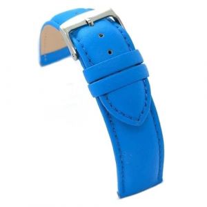Diloy Bracelet en cuir pour montre classique &ndash; Cuir de vache lisse cousu, bomb&eacute;, boucle en acier &ndash; Tailles 8mm, 10mm, 12mm, 14mm, 16mm, 18mm, 19mm, 20mm, 22mm, 24mm 302 Bleu Ciel 22mm (DWS Online, neuf)