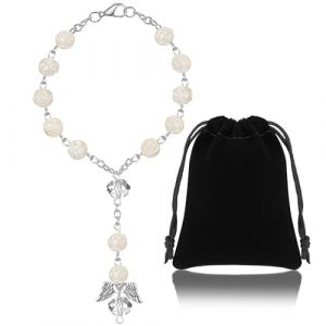 Otuuz Chapelet de Voiture pour Pendentif Ange Gardien Sac Cadeau en Velours Chapelet Blanc de Voiture Court Id&eacute;e Cadeau pour Conducteurs Ornement Suspendu(Blanc) (Starrywpsky, neuf)