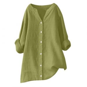RLEHJN Chemise Lin Femme Chemisier Coton Et Lin pour Femmes Boheme Col V Boutonn&eacute; Shirt Basique Chemiser De Travail Ample Couleur Unie L&acirc;che Respirant T-Shirts Grande Taille Pas Cher Cadeau (⭐⭐⭐⭐⭐RLEHJN, neuf)