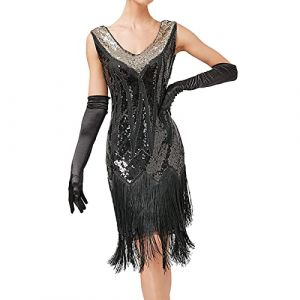 KBOPLEMQ Costume Charleston pour femme - Robe vintage des ann&eacute;es 1920 - Gatsby - Paillettes - Ourlet &agrave; franges - Robe de cocktail Flapper - Robe de bal - Robe Flapper Gatsby - Robe de soir&eacute;e (VISNA, neuf)