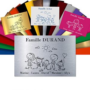 Plaque Boîte aux Lettres Family Personnalisable – Adhésive PVC – Motif Déco de Famille au Choix – 12 x 8 cm (Gris Alu Métallisé) (GRAVURE ET COMPAGNIE, neuf)