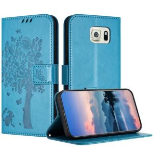 JayModCase Coque pour Samsung Galaxy S6 Edge, Coque Portefeuille Housse Cuir avec Porte Cartes et béquille Fermeture magnétique Étui pour Samsung S6 Edge - Bleu (HXM STORE - EU, neuf)