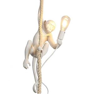 AXFALO Suspension vintage en forme de singe - E27 - Lampe de salle à manger - Rétro - En résine - Décoration de table à manger - Corde de chanvre - Hauteur réglable - Blanc - Pour cuisine, chambre à (AXFALO—FR, neuf)