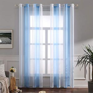 MIULEE Rideaux Voilage à Rayures Blancs et Bleu Clair, Voilages Intérieurs avec Oeillets, Beaux Voile Rideau Voilage Fenetre Chambre, Lot de 2 Transparent Rideaux Salon Hauteur 145 CM Voilage Court (MIULEE HOME, neuf)