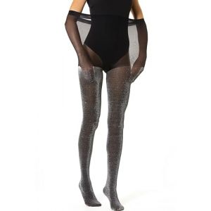 Gi&Gi Collants courb&eacute;s grande taille Brillant avec des paillettes, 180 deniers pour femme par un fil paillet&eacute; brillant. (FR/ES, Alpha/lettres, TG, TTG, Grande taille, Taille normale, NOIR) (GI & GI CALZE, neuf)