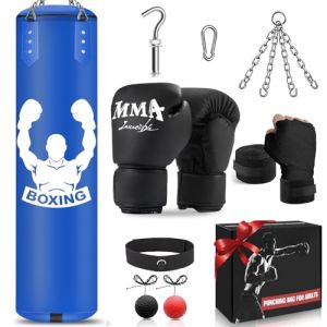 YORWHIN Sac de Frappe, Sac de Boxe Suspendu de 120cm, Équipement d'Entraînement de Boxe avec Sac de Frappe Non-Rempli, Balle Réflexe, Gants MMA, Bracelet, Set de Box e pour Karaté Kickboxing Muay Thai (nicetiming, neuf)