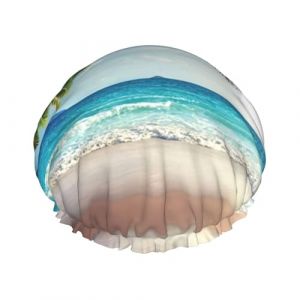 Bonnet de douche double couche motif palmier tropical hawaïen, réutilisable, léger et doux pour femme (zhoupeipei6, neuf)
